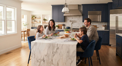 Happy family enjoying their renovated home